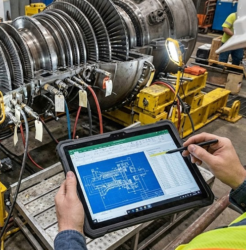 Disassembled turbine with owner's engineer overseeing