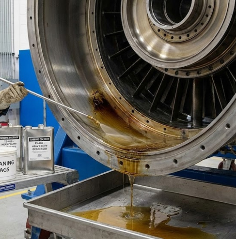 technician applies an industrial cleaning solvent along the quaternary annulus using a long applicator nozzle