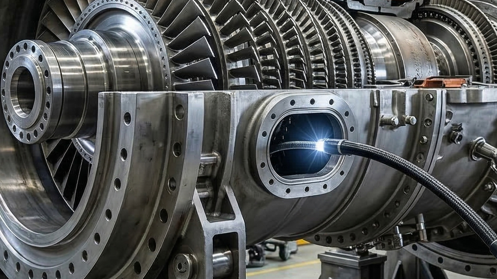 Borescope in progress of industrial turbine